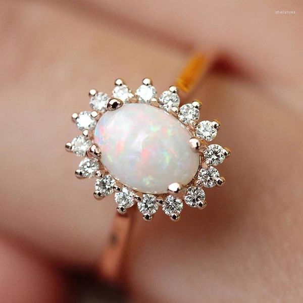 Eheringe Eiförmiger Opal CZ für Frauen Roségold Farbe Großer Verlobungsring Modeschmuck Geschenk KCR237-M