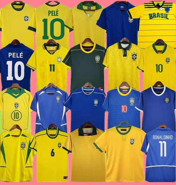 1957 Brasil camisas de futebol 2002 camisas retrô Carlos Romário Ronaldo Ronaldinho 2004 camisa de futebol 1985 Brasil 2006 RIVALDO ADRIANO 1988 2006 1994 2002