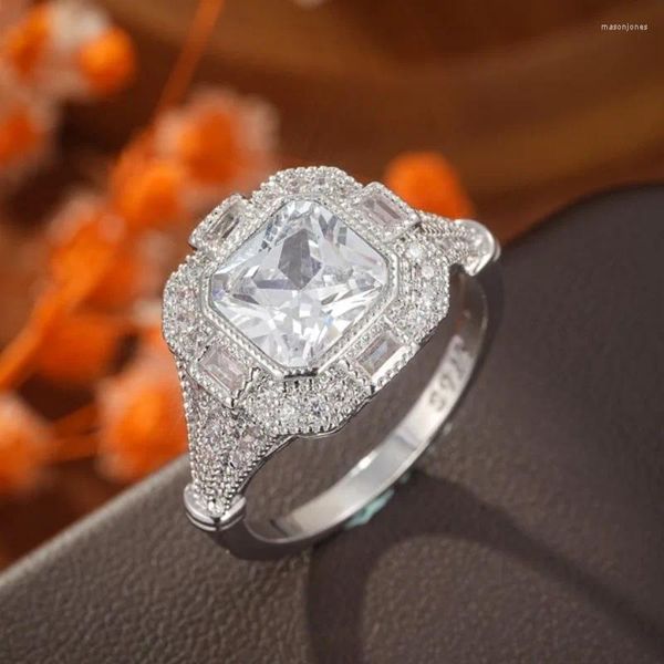 Hochzeit Ringe 2024 Luxus Silber Farbe Quadrat Zirkon Für Frauen Mädchen Elegante Braut Engagement Schmuck Party Jahrestag Geschenk