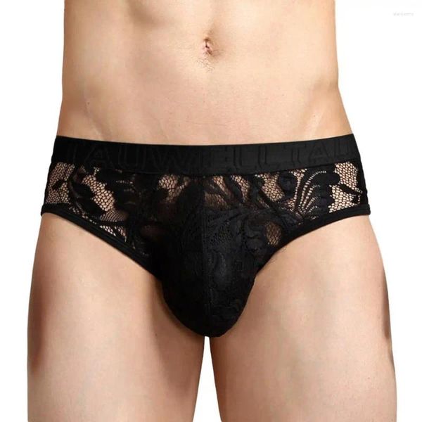 Underpants Mens Sexy Lace Transparente Briefs Malha Ver Através 2024 Homens Underwear Respirável Lingerie Calcinha