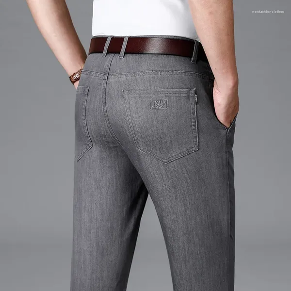 Jeans da uomo estivi sottili grigi pantaloni larghi stile classico moda business pantaloni di jeans elasticizzati dritti pantaloni di alta qualità di marca maschile