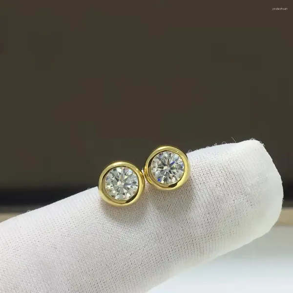 Orecchini a bottone Geoki in oro giallo 18 carati totale 1 ct taglio perfetto rotondo test del diamante superato D colore Moissanite gioielli di lusso da sposa