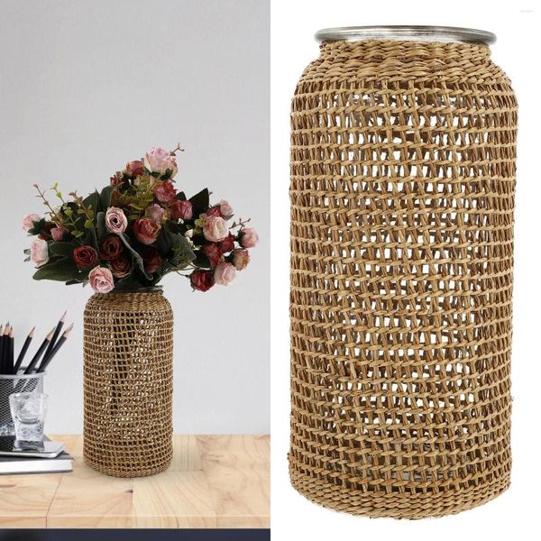 Vasos rústico garrafa de vidro vaso moderno fazenda decorativa rattan fio flor vaso para decoração de casa corda criativa