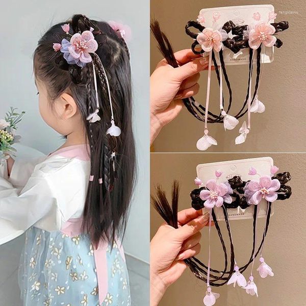 Acessórios de cabelo 1 par acrílico laço flor hairpins com peruca moda menina borlas fitas clipes pinos crianças cosplay headwear accessor