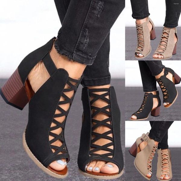 Sandali per donna Scarpe stringate traspiranti Casual unisex leggero da lavoro punta aperta tacco grosso carino da passeggio