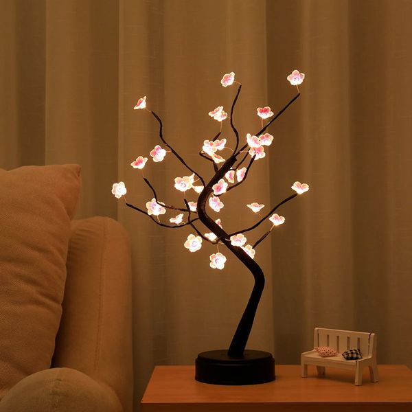 À prova dwaterproof água led cerejeira bonsai lâmpada bonita decorativa flor de cerejeira luz da árvore para casa quarto dormitório mesa decoração 240119