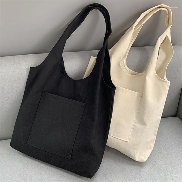 Sacos de compras Mulheres Canvas Commuter Colete Saco de Algodão Pano Branco Série Preta Supermercado Bolsas de Compras Tote Escola