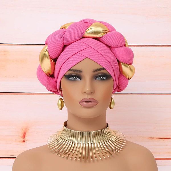 Abbigliamento etnico Grandi trecce Turbante Gele per le donne Avvolgente africano Testa Cofano Croce fronte Turbanti Pronto da indossare Auto Geles Copricapo da festa