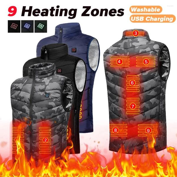 Gilet da uomo 9 zone di gilet riscaldate Giacche elettriche Giacca invernale Abbigliamento sportivo da esterno Abbigliamento termico con riscaldamento USB