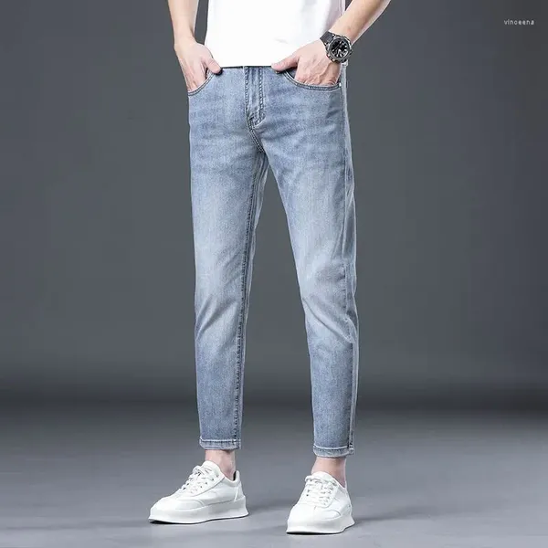 Herren Jeans 2024 Casual Slim Bleistifthose Denim Frühling Sommer Hellblau Boyfriend Klassisch Feste Baumwollhose