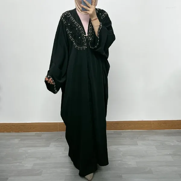 Этническая одежда F347Вышивка Абая из тонкой ткани с рукавами «летучая мышь» Негабаритное кимоно Мусульманские женщины Дубай Исламский хиджабский халат Рамадан Ид