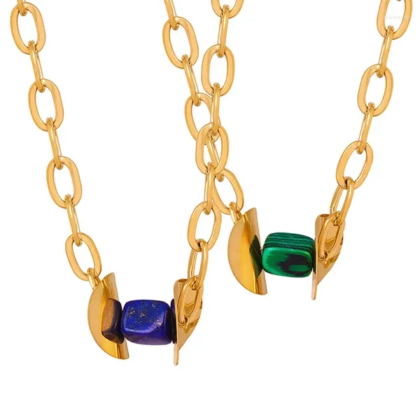 Pingente colares moda colar para mulheres de aço inoxidável pescoço corrente verde azul pedra natural jóias feminino estética