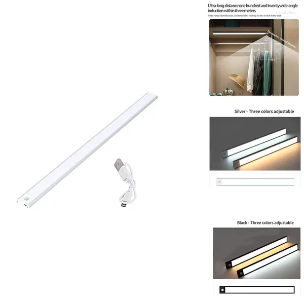 Luzes noturnas LED luz 30cm sensor de movimento sem fio usb armário lâmpada para cozinha quarto durável