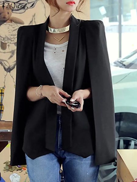 ZANZEA Frauen Revers Mantel Blazer Mode Split Sleeve Mantel Herbst Büro Solid Cape Casual OL Schwarz Anzug Jacke Arbeitskleidung 240202