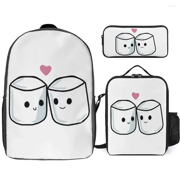 Rucksack Marshmallows Happy Camper 4 dauerhafte bequeme Deckenrolle 3-in-1-Set 17-Zoll-Lunchtasche Stift Reisen