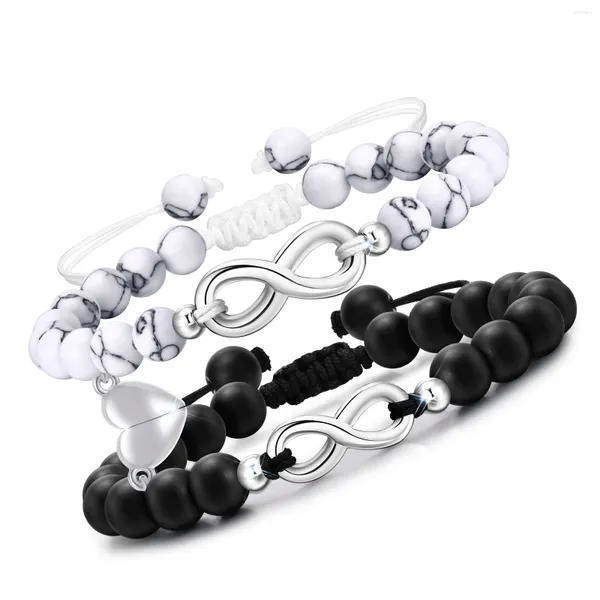 Filo 2 pezzi/set Bracciale per coppia infinita in acciaio inossidabile Braccialetti per relazioni di attrazione abbinati Catena con perline regolabile