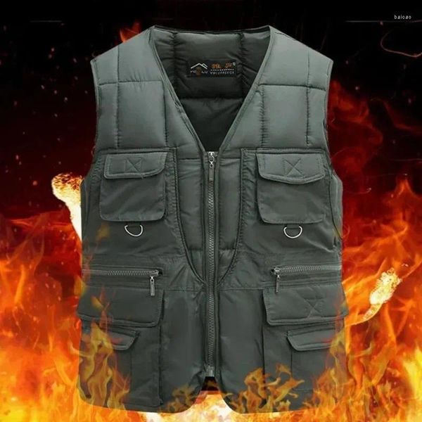 Gilet da uomo Gilet classico imbottito multitasche Cappotto invernale caldo senza maniche Giacca tattica per uomo Gilet maschile leggero e solido