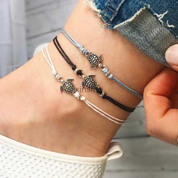 Fußkettchen Sommer Strand Schildkröte geformt Charme Seil String Fußkettchen für Frauen Knöchel Armband Frau Sandalen auf dem Bein Kette Fuß Schmuck YQ240208