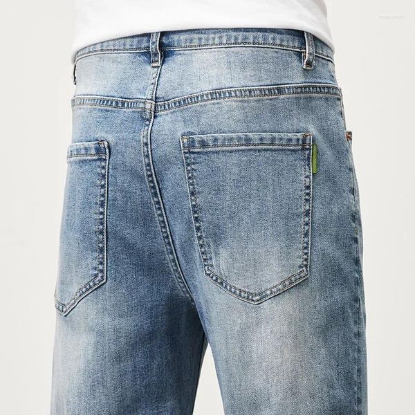 Jeans masculinos 2024 moda tendência elástica reta confortável marca fina luz azul primavera coreano solto harun calças