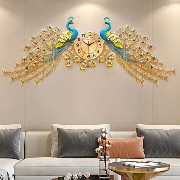 Wanduhren Pfau Kreative Einfache Chinesische Mode Stille Uhr Große Luxus Kunst Wandbild Reloj De Pared Hause Dekoration