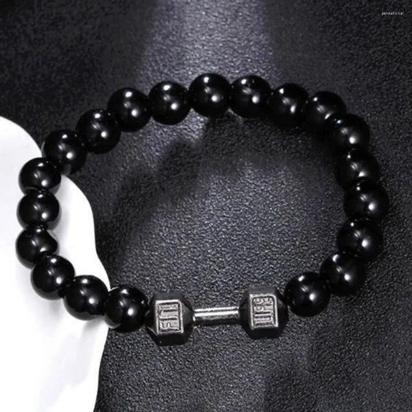 Strand pedra natural liga haltere barbell charme pulseiras preto lava masculino pulseira jóias acessórios