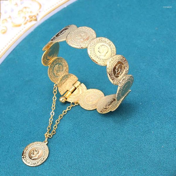 Bangle 18k banhado a ouro pulseira mulheres moda jóias presente de casamento luxo moeda casal pulseiras jóias mulher