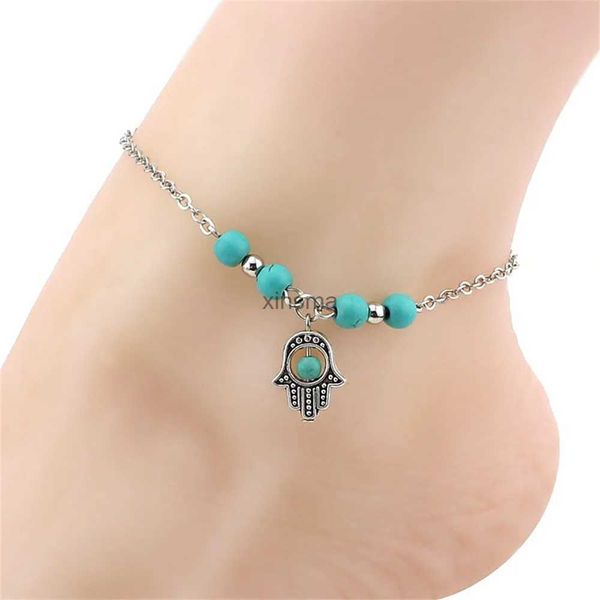 Fußkettchen Bohemian Türkis Perlen Fußkettchen Mädchen Sommer Strand Seestern Kreuz Schildkröte Anhänger Knöchel Armbänder Frauen Fuß Kette Schmuck YQ240208