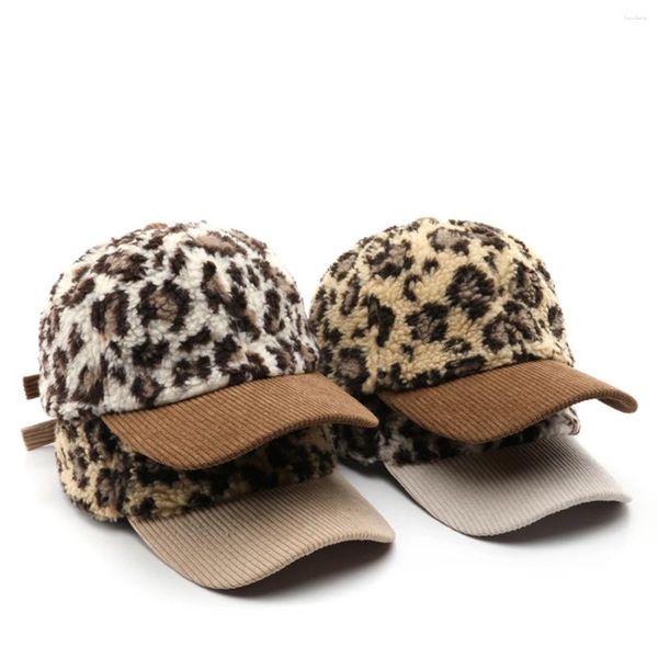 Berretto da baseball IL KEPS Leopardo in lana d'agnello da donna Berretto da baseball da uomo per donna addensato inverno freddo cappello da sole Top Kpop Snapback BQM467