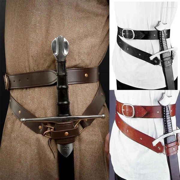 Suporte de cintura traje medieval steampunk espada titular pu cinto bainha para caso protetor ajustável conjunto de espada larga role play