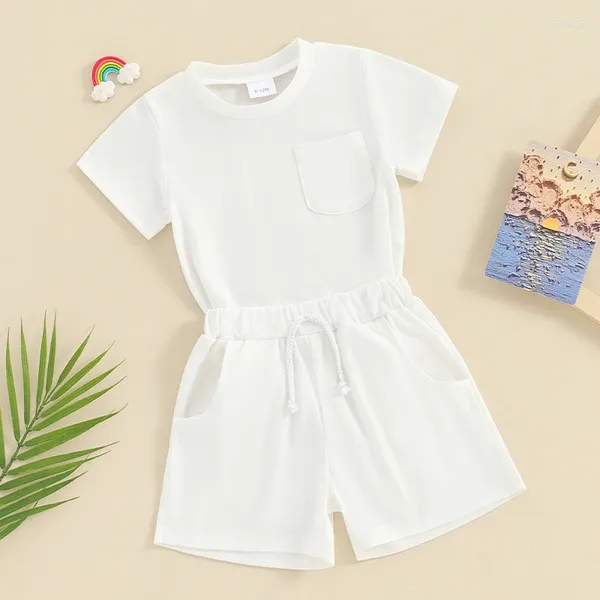 Giyim Setleri Toddler Bebek Erkek Kız Yaz Kıyafetleri 3 6 9 12 18 24 Ay Kesin Renk Kıyafetleri 2T 3T Tişört ve Şort Seti