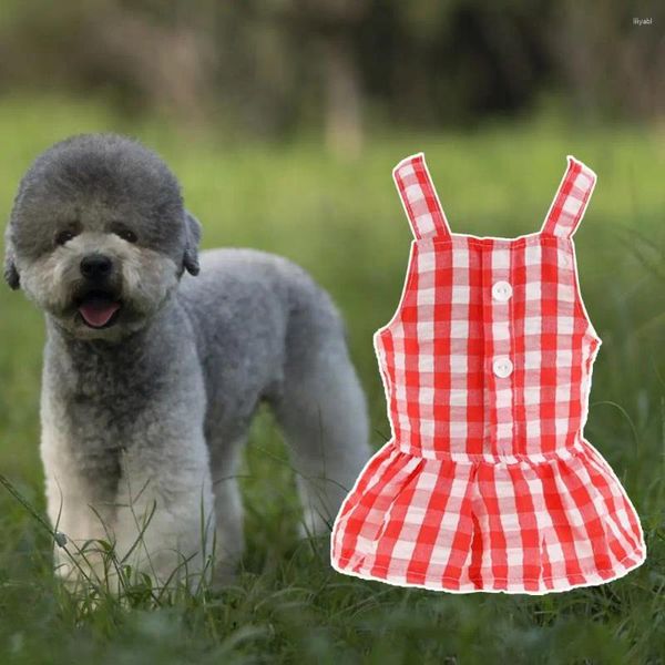 Cão vestuário vestido de cachorro lavável pet poliéster plissado hem bom gato xadrez suspensórios pogal prop