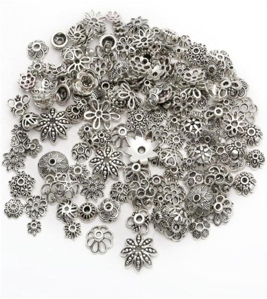 150 Stück, 415 mm, silberfarben, gemischte Perlenkappen mit verschiedenen Mustern, Endperlenkappen, Zubehör für Schmuckherstellung, Armband, DIY2097327