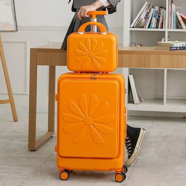 Valigie 2024 Set di valigie da viaggio innovativo Valigia da 20/24 pollici con borsa per computer anteriore Ruote per trolley moda 2 pezzi