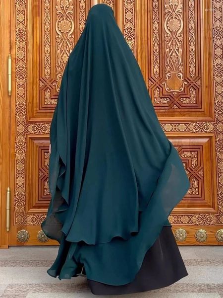 Abbigliamento etnico 2 strati Chiffon lungo Khimar Donne Hijab musulmano Preghiera Eid Hijab Foulard Scialle Velo A due strati Djellaba Niqab Ramadan 2024