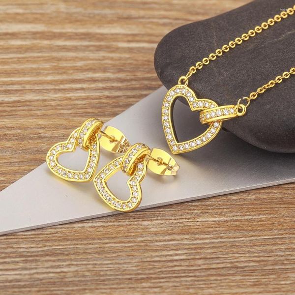 Halskette Ohrringe Set AIBEF Romantische Herzform Gold Farbe Kupfer Zirkon Damen Accessoire Schönes Liebhaber Geschenk