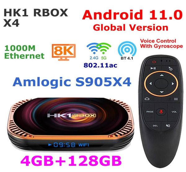 Android tv box android11 amlogic s905x4 quad core 4g 128g hk1 rbox x4 smart tvbox 5g duplo wifi 1000m lan 8k vídeo media player5710209