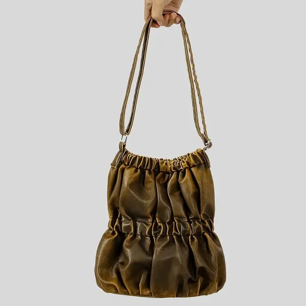 Вечерние сумки, винтажная сумка-ведро с рюшами, металлическая цветная сумка через плечо, тренд в стиле ретро, старая маленькая сумка, шикарная женская сумка