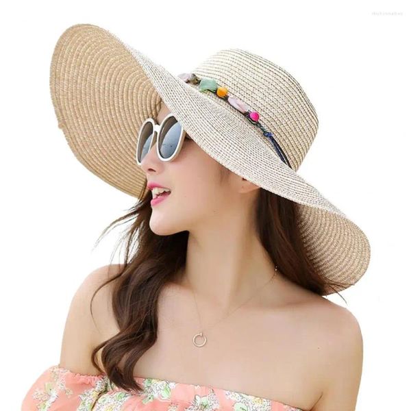 Chapéus de borda larga chapéu de palha faixa de absorção de suor praia senhora viagem