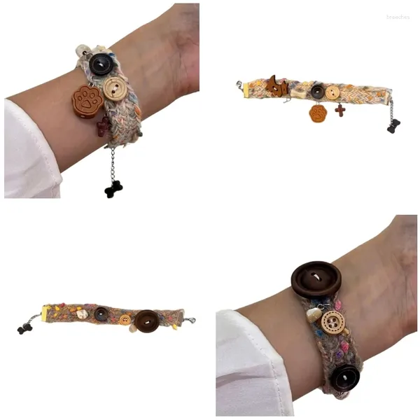 Charm-Armbänder, gewebtes Haustier-Knopf-Armband, Hand-Armreif, Y2K-Handkette, buntes Wollgarn-Armband, Zubehör für Modeliebhaber
