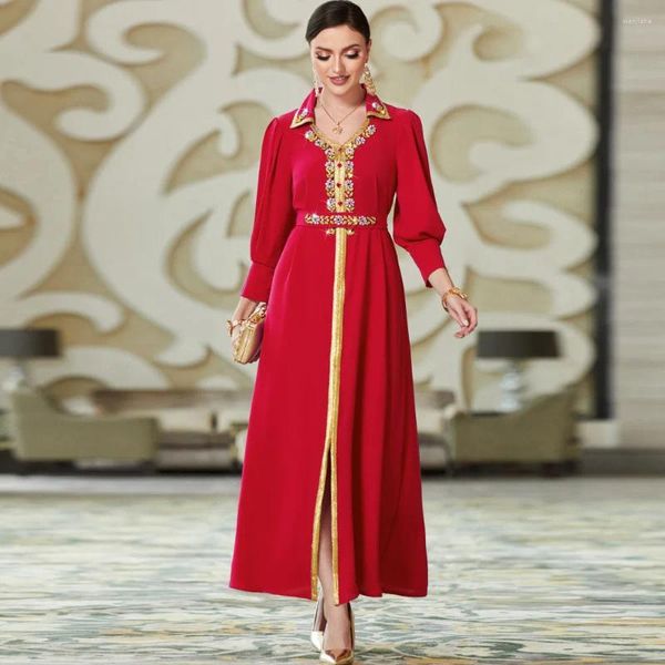 Roupas étnicas Ramadan Eid Party Dress Mulheres 2024 Abaya Lapela Vestidos Marroquinos Kaftan Dubai Luxuoso Beads Manga Longa Islam Turquia Abayas
