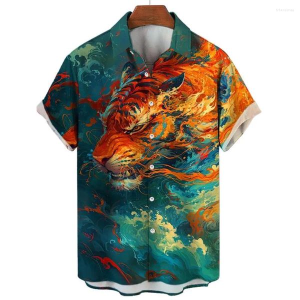 Camisas casuais masculinas moda animal 2024 galo engraçado 3d impressão havaiana camisa diária cacal homens verão hip hop roupas