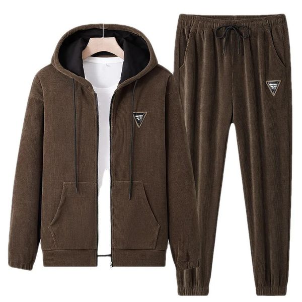 Tuta da uomo Inverno caldo Felpe con cappuccio Pantaloni Due pezzi Con cappuccio Moda Agnello Cashmere Pantaloni coreani Set Tuta felpata allentata 240202