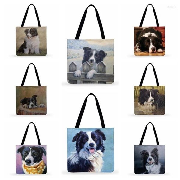 Einkaufstaschen Damentasche Schulter faltbar Border Collie Kunst Malerei Druck Tote für Frauen Casual Outdoor Strand