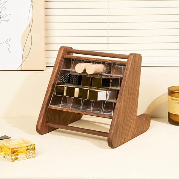 Haken Holz Desktop Lagerung Racks Lippenstifte Lip Gloss Display Halter Kosmetik Box Nagellack Maniküre Werkzeug Organizer Rack