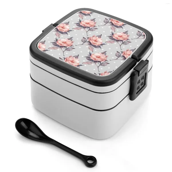 Louça vintage padrão floral dupla camada bento caixa salada portátil piquenique bela flor botânica