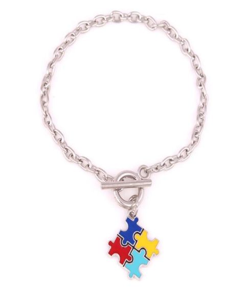 Aprivot Fu Catena a maglie di grano Speranza Multi smalto Consapevolezza dell'autismo Puzzle Pezzo di puzzle Bracciale con artiglio di aragosta3167656