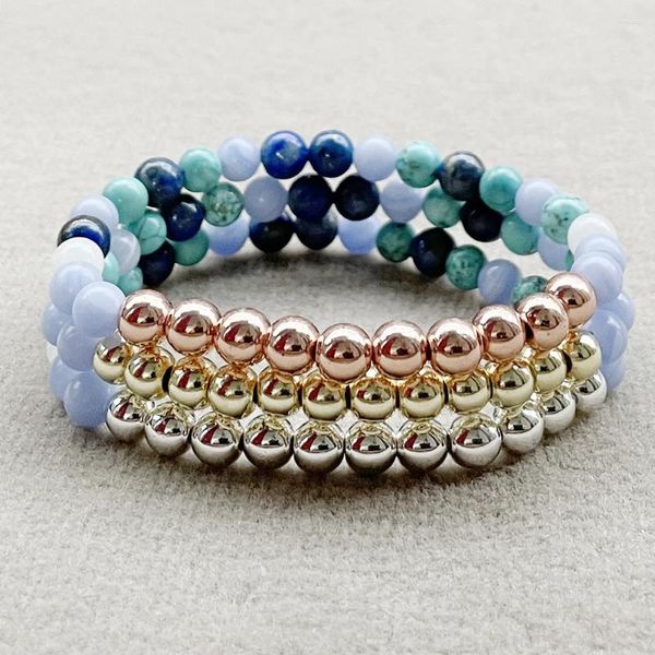 Bracciali a maglie MG2036 Design 6 MM Blu Pizzo Agata Hubei Turchese Lapislazzuli Bracciale Corona Alta qualità fatto a mano Yoga Polso Mala