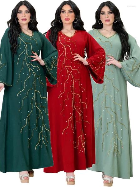 Vestidos casuais marrocos vestido muçulmano mulheres diamante abaya kaftan noite para dubai turquia islam longo robe femme vestidos 2024