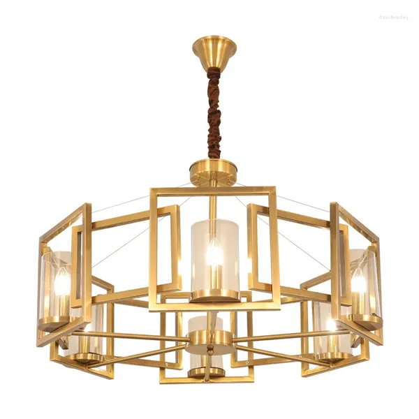 Lâmpadas pendentes estilo chinês simples e leve lustre de metal de luxo pós-moderno sala de estar jantar estudo ouro ferro droplight