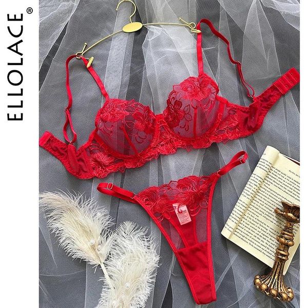 Bras Define Ellolace Fantasia Lingerie Floral Sheer Lace Erótico Sexo Terno Fantasia Sexys Bem-Olhando Roupa Interior Sensual Bens Íntimos Conjunto Exótico